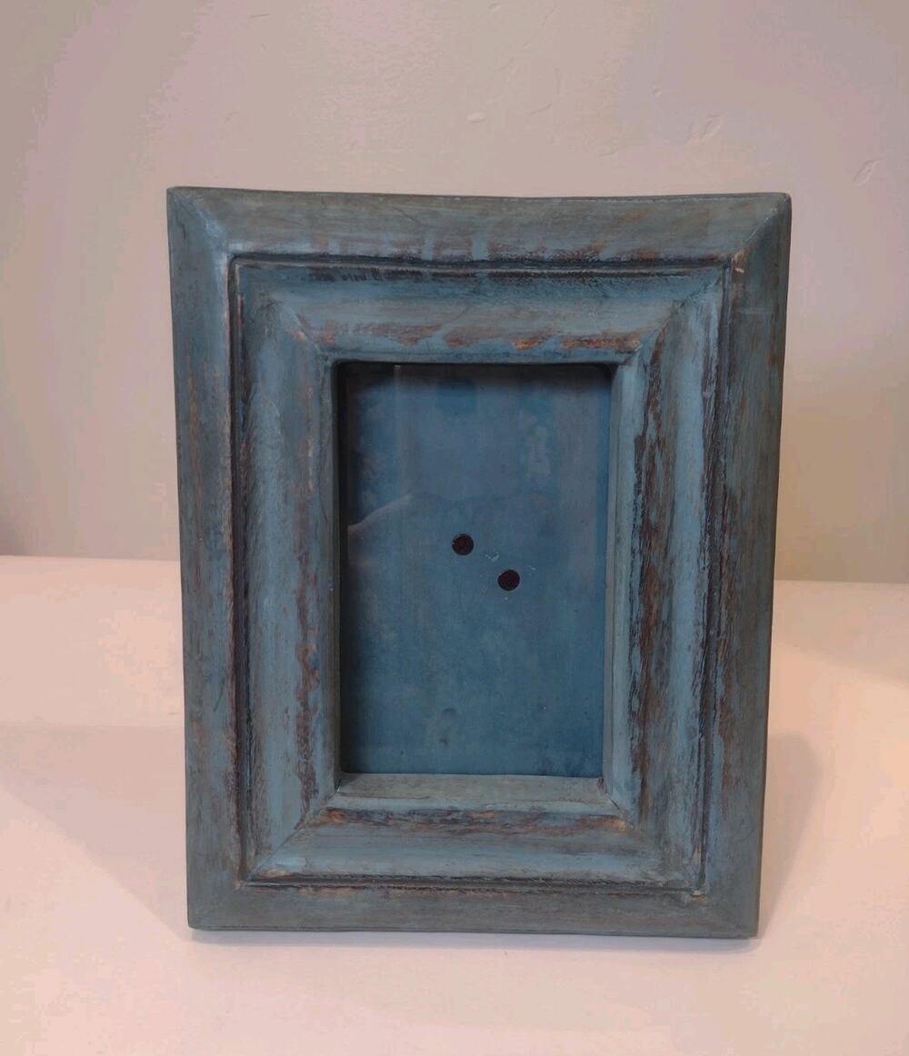 Distressed Blue Wood Frame Shabby Chic Cottagecore Rustic Boho Wall Decor 4x6